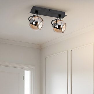 Jari 2-light ceiling light - black with amber glass