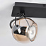 Modern ceiling lamp with Amber glass and 2 spotlights, black - Jari