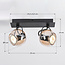 Modern ceiling lamp with Amber glass and 2 spotlights, black - Jari