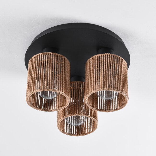 Canna 3-light ceiling light - black with rope