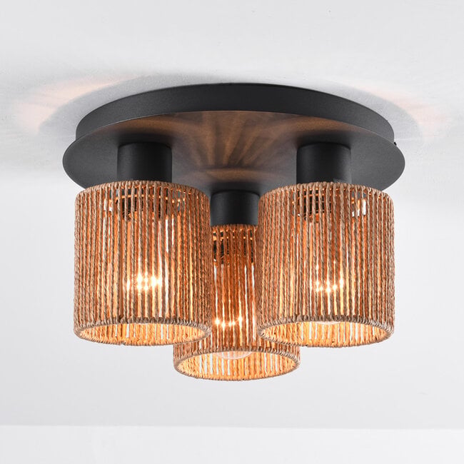 Canna 3-light ceiling light - black with rope