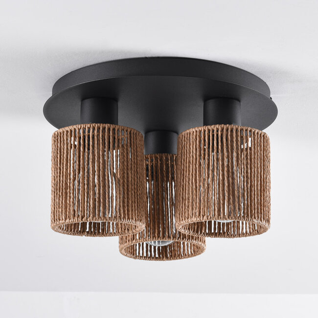 3-light bohemian ceiling lamp with woven rope - Canna