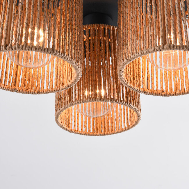 3-light bohemian ceiling lamp with woven rope - Canna