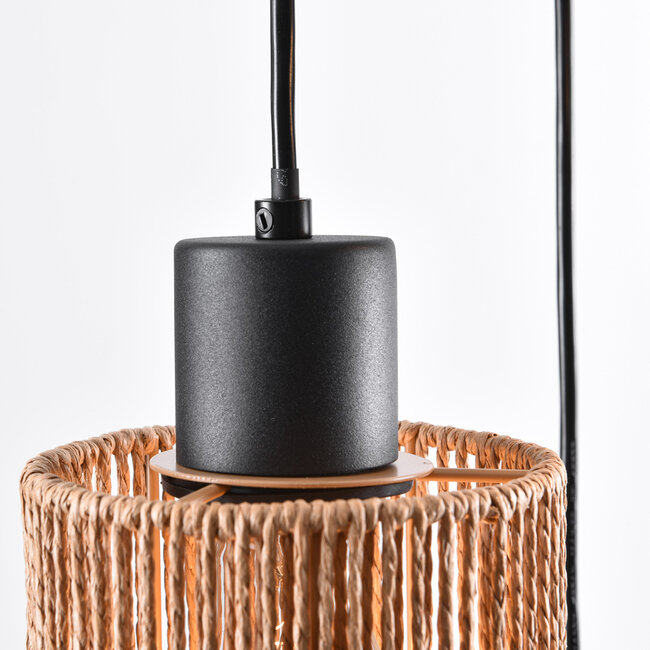 3-light Boho pendant lamp Canico with rope