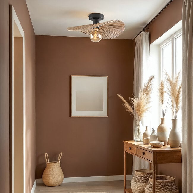 Ceiling lamp Satu in woven raffia paper