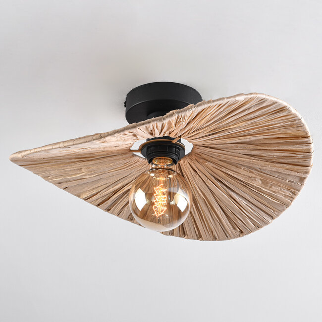 Ceiling light Satu with braided raffia paper Ø38 cm