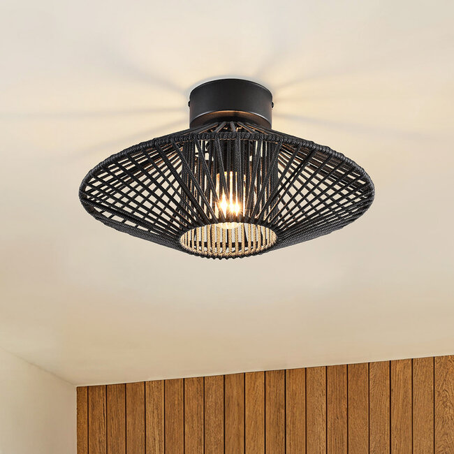 Black outdoor lamp Woven from braided rope