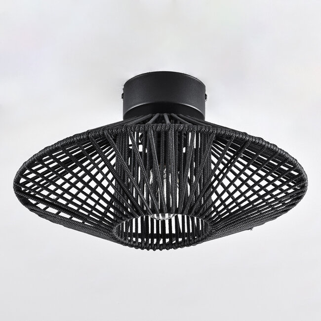 Black outdoor lamp Woven from braided rope
