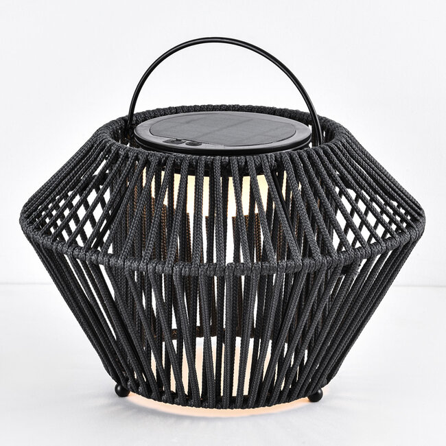 Solar table lamp with braided cord and 3 dimmer settings, Black - Wovra