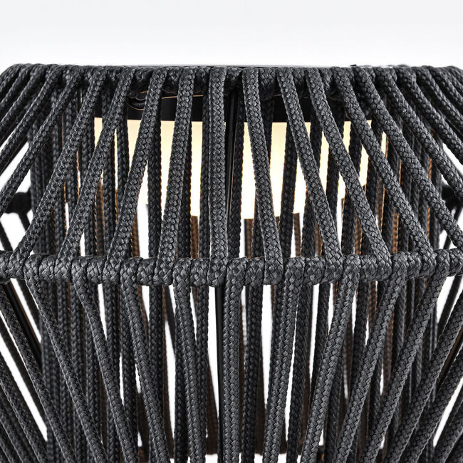 Solar table lamp with braided cord and 3 dimmer settings, Black - Wovra