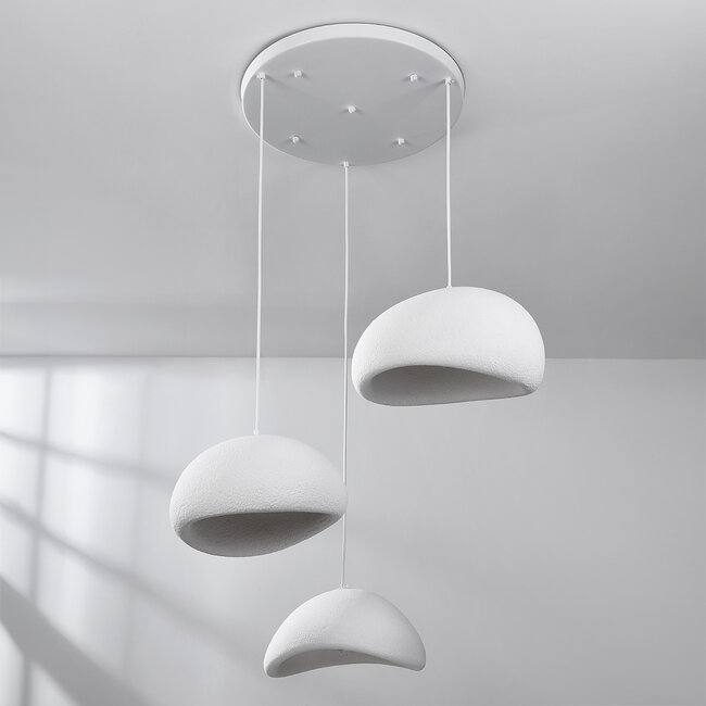 3-light Wabi-Sabi pendant lamp Ishi with White Stone effect - 3 x 40 cm