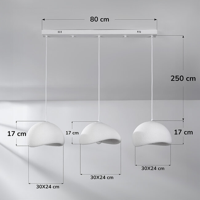 3-light Wabi-Sabi pendant lamp Shibui with White stone effect - 3 x 30 cm