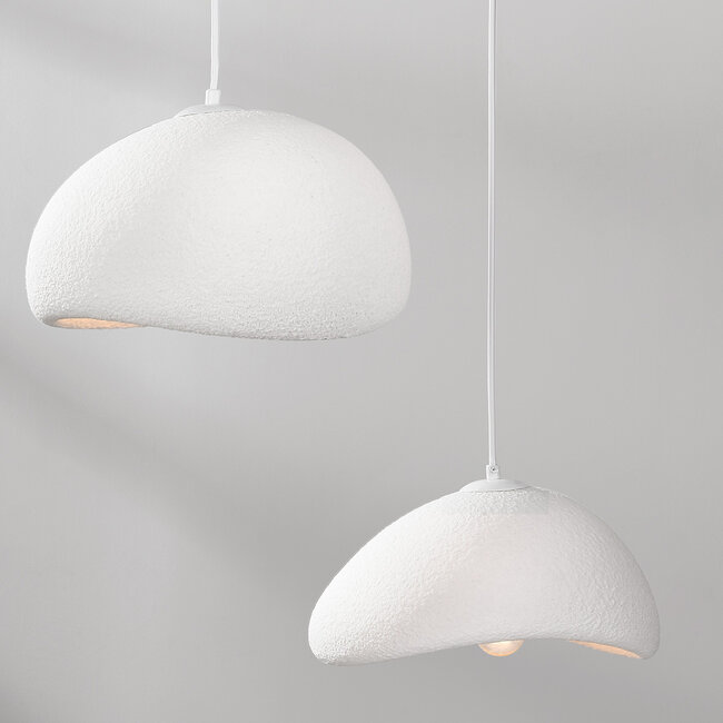 3-light Wabi-Sabi pendant lamp Ishi with White stone effect - 3 x 30 cm