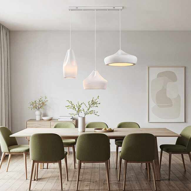 Modern white pendant lamp in Wabi-Sabi style, 3-light - Kaze