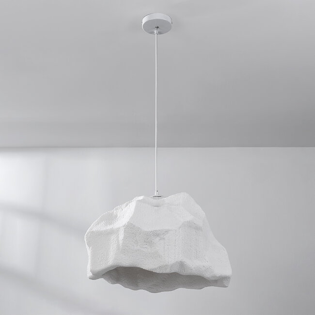 Modern white pendant lamp with stone effect in Wabi-Sabi style - Nami, Ø52 cm
