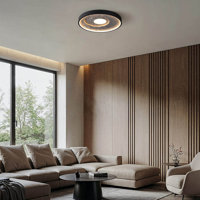 Modern ceiling lamp Cercul black with grey stone effect Ø40 cm, 36W - 3-step dimmable