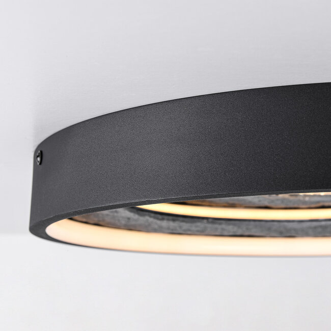 Modern ceiling lamp Cercul black with grey stone effect Ø40 cm, 36W - 3-step dimmable