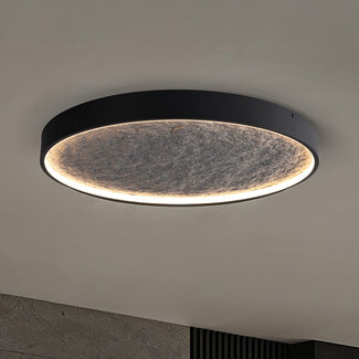 Cercul black ceiling light with 3-step dimmable LEDs and grey stone effect, Ø60 cm, 29W