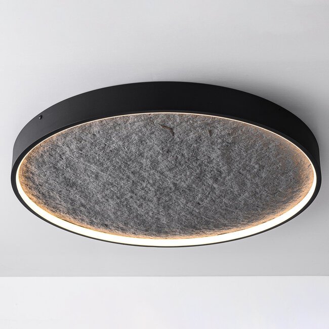 Cercul Black ceiling light with 3-step dimmable LEDs and grey stone effect, Ø60 cm, 29W