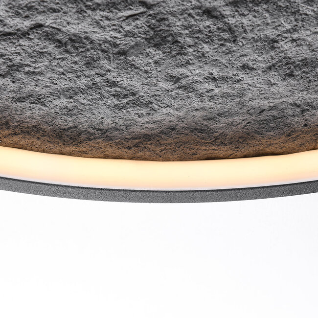 Cercul Black ceiling light with 3-step dimmable LEDs and grey stone effect, Ø60 cm, 29W