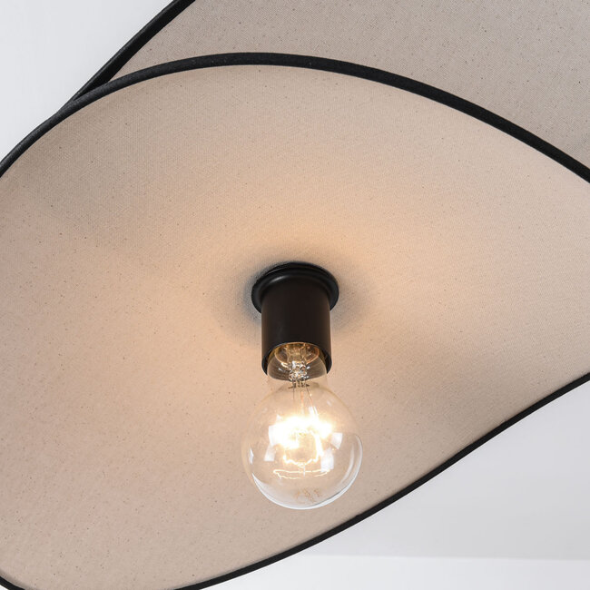 Sapca pendant lamp designer lighting, white linen with Black accents
