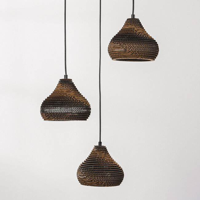 Modern cardboard pendant lamp Lumina, 3-light
