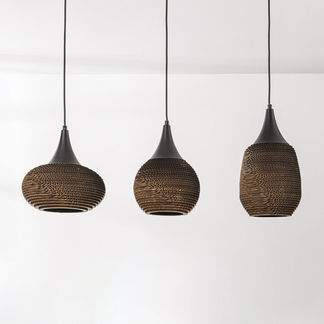 3-light cardboard pendant lamp Folia - black and brown