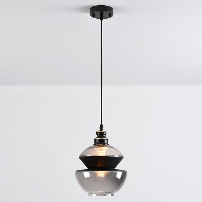 pendant light Sofie - smoked glass round Art Deco globe