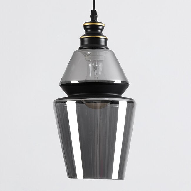 pendant light Sofie - smoked glass elongated Art Deco globe