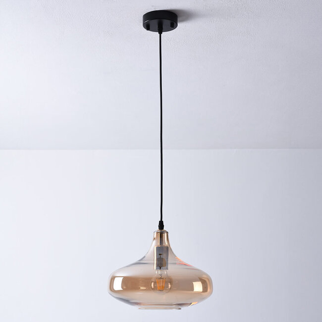 1-light pendant light Trinidad - large amber glass shade