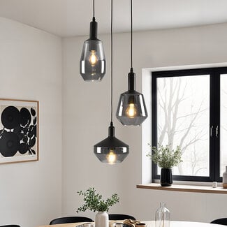 3-light pendant light Mala - smoked glass and black