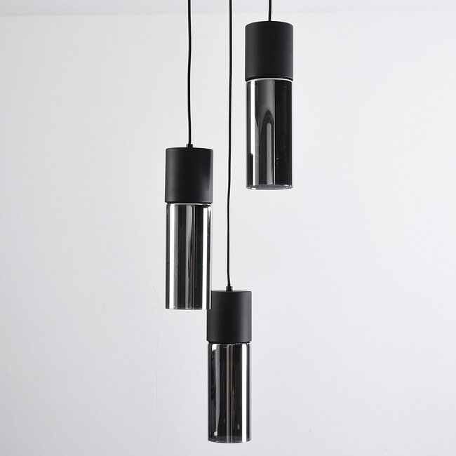 3-light pendant light Ela - smoked glass in black