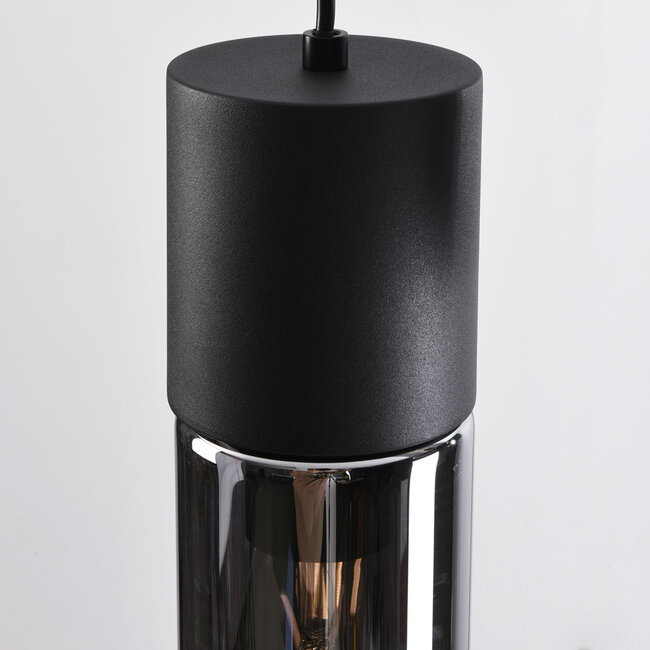 3-light pendant light Ela - smoked glass in black