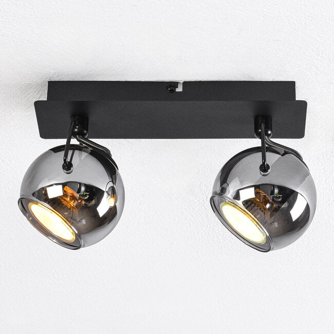 2-light ceiling spotlight Jari - smoked glass and black