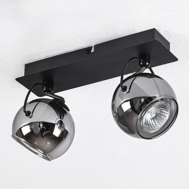 2-light ceiling spotlight Jari - smoked glass and black