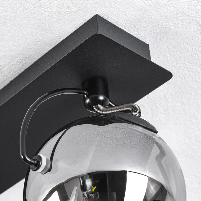 Modern ceiling lamp with smoked glass and 2 spotlights, black - Jari