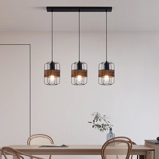 Industrial pendant light Hira - black with woven rattan