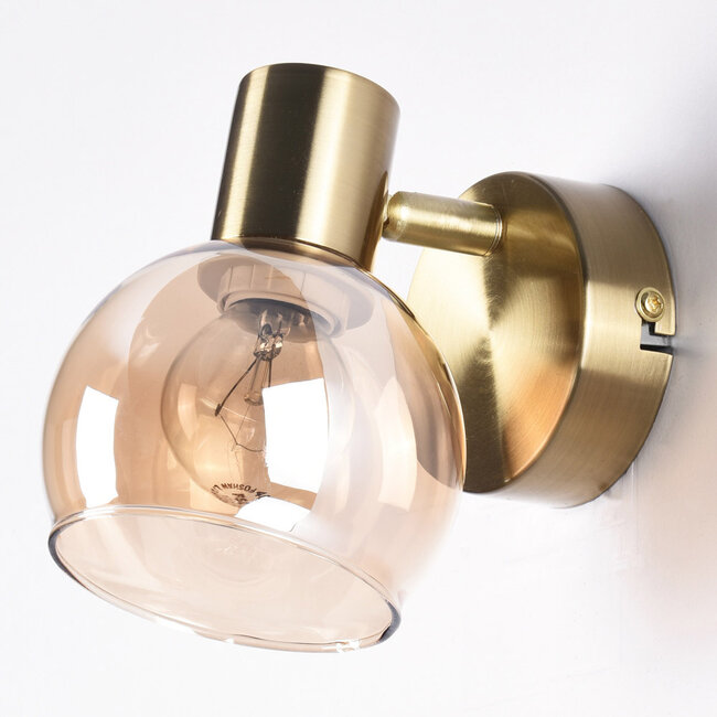 Wall spotlights in brass gold with amber glass - Pilou