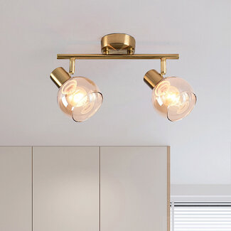 2-light ceiling lamp in brass gold and amber glass - Phiene