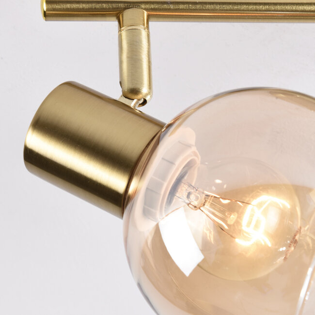 2-light ceiling lamp in brass gold and amber glass - Phiene