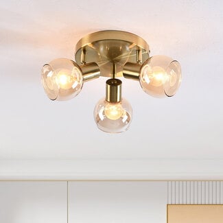 3-light ceiling spotlight Peri - amber glass and brass gold