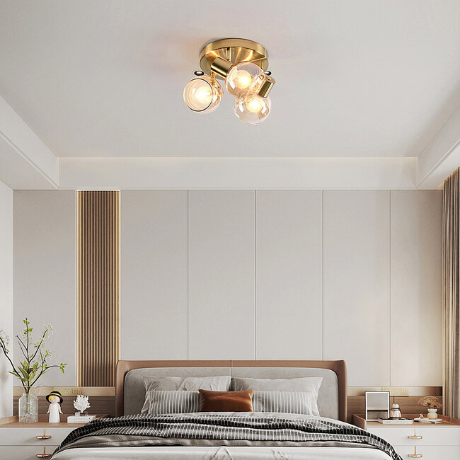 3-light ceiling spotlight Peri - amber glass and brass gold