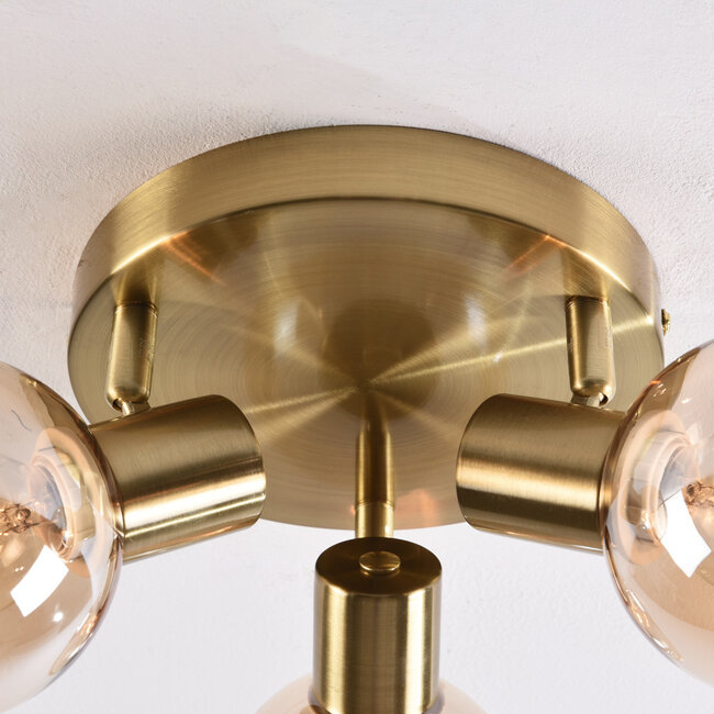 Ceiling light Peri with amber glass and 3 spotlights
