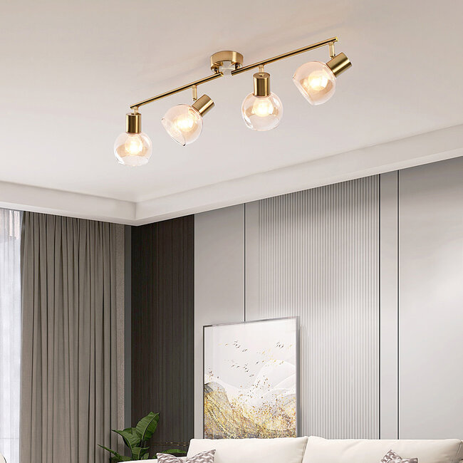 4-light swivel ceiling lamp Pela with Amber glass