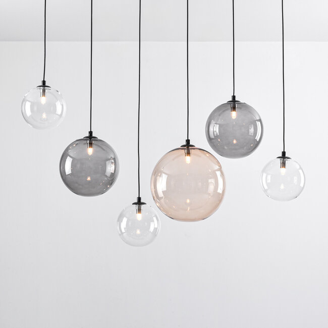 Contemporary pendant lamp with various coloured glass spheres - Lumora