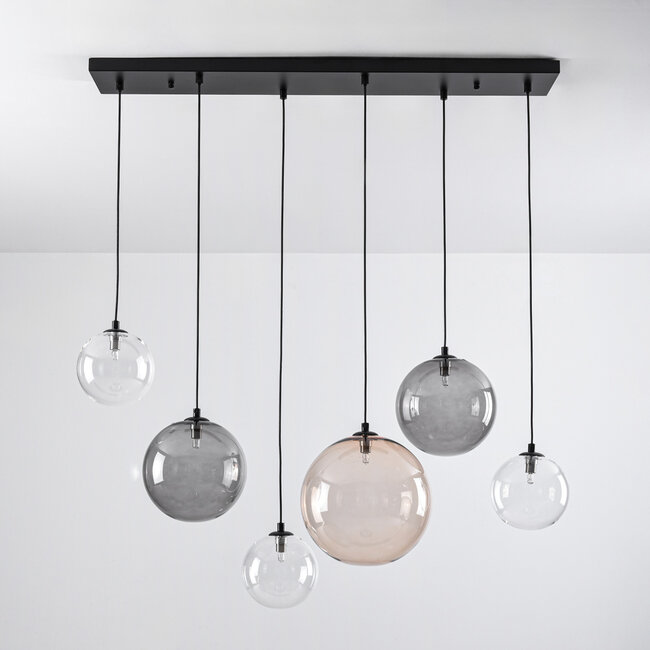 Contemporary pendant lamp with various coloured glass spheres - Lumora
