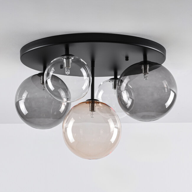 Lumose 5-light ceiling lamp with various glass spheres