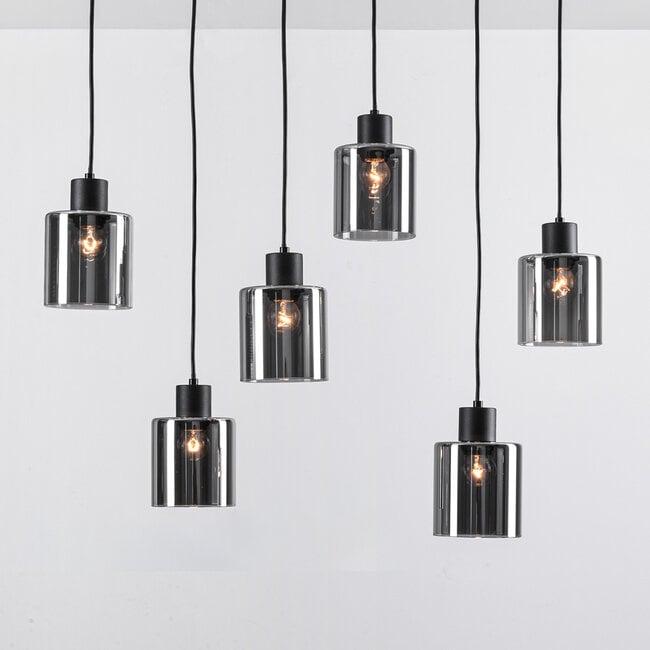 Palaio 6-light pendant light - black with smoked glass