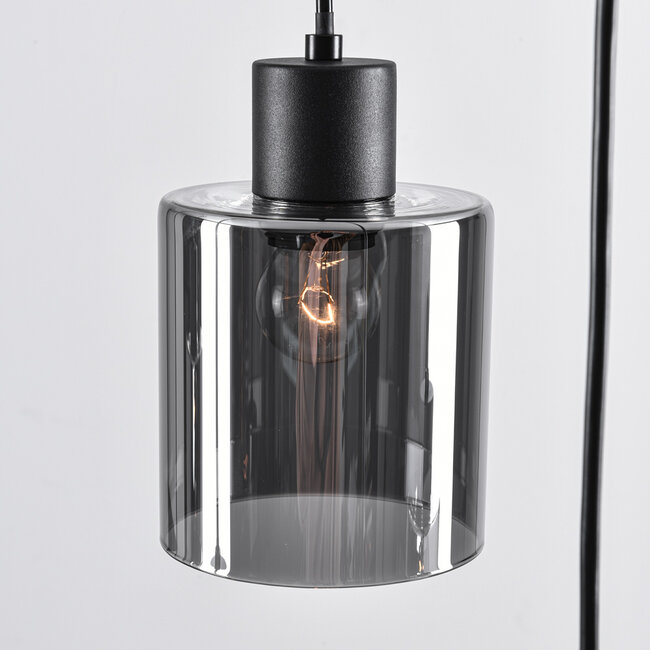 Black Palaio pendant lamp with smoked glass, 6-light
