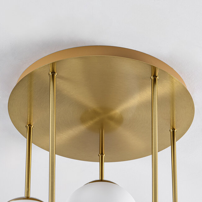 Round ceiling lamp in Gold with Opal white glass, 5-light - Carat